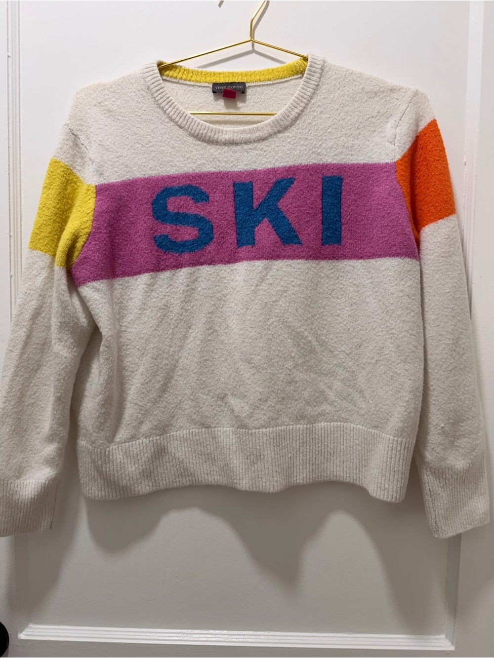 Vince Camuto Cream Crewneck Sweater with Pink, Blue, Yellow & Orange Accents
